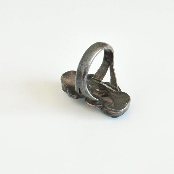 Vintage 925 Sterling Silver Turquoise Oxidized Darkened Band Ring Size 5.5 - Picture 4 of 8
